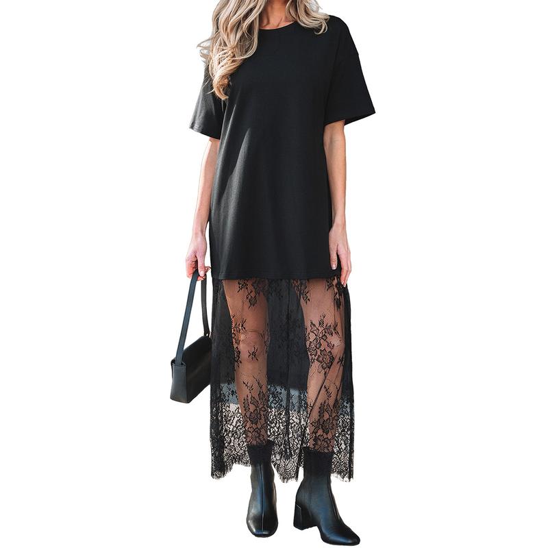 Lace Contrast Midi Dress