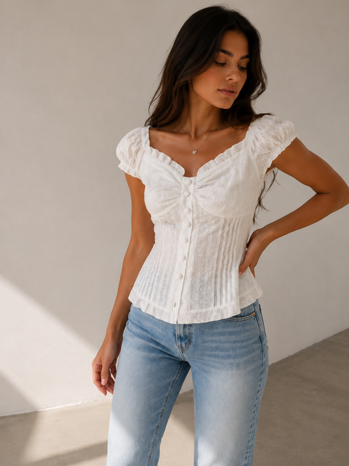 Broderie Puff Sleeve Top