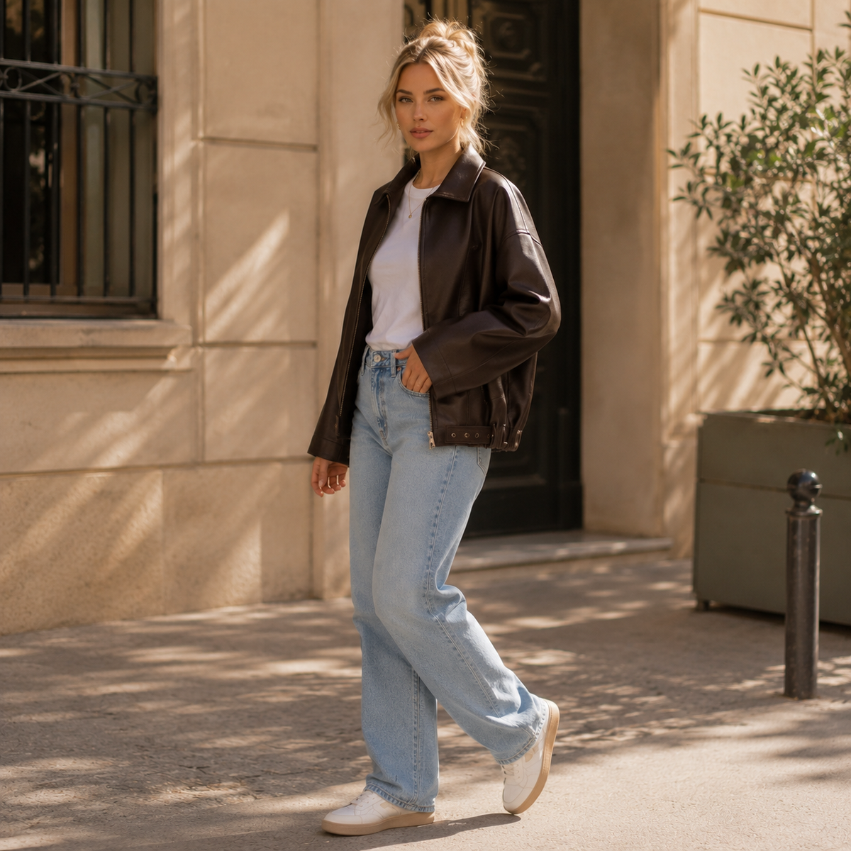 Bold Shoulder Leather Jacket