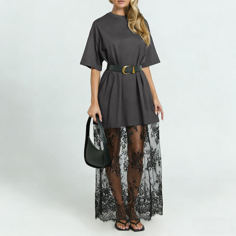 Lace Contrast Midi Dress