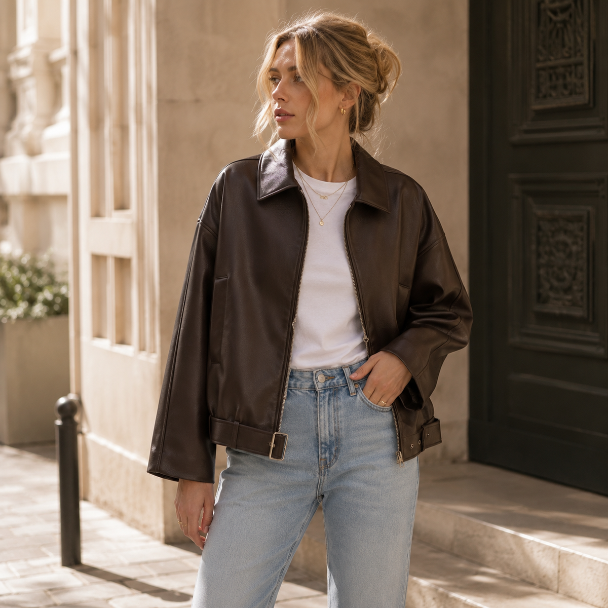 Bold Shoulder Leather Jacket