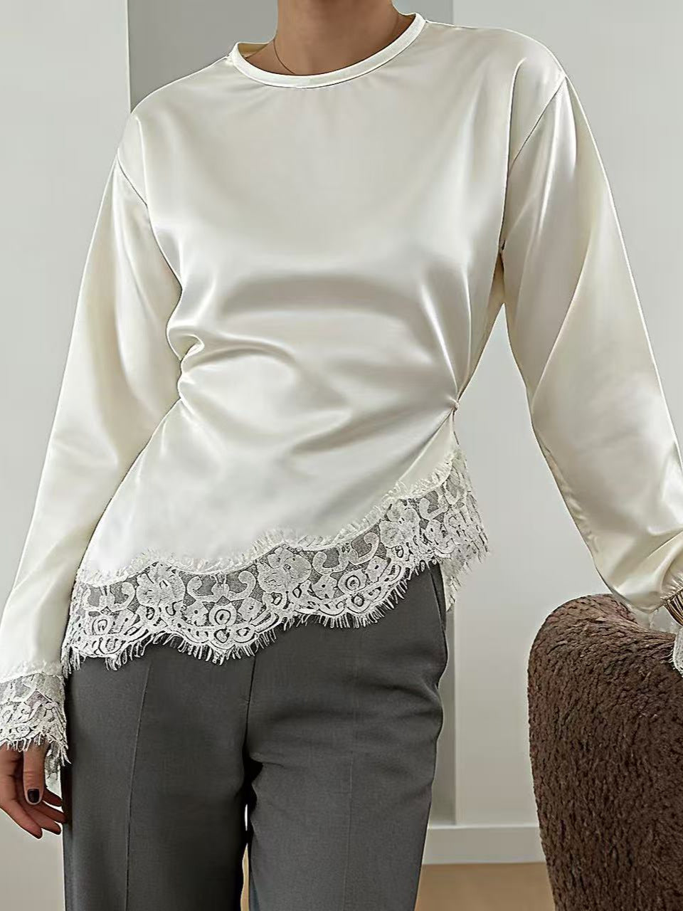 Satin Lace Hem Top
