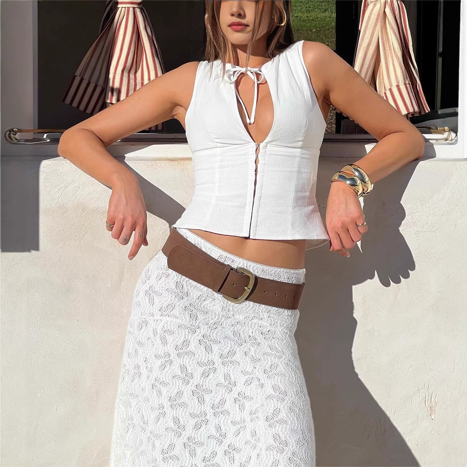 Tie Keyhole Corset Top