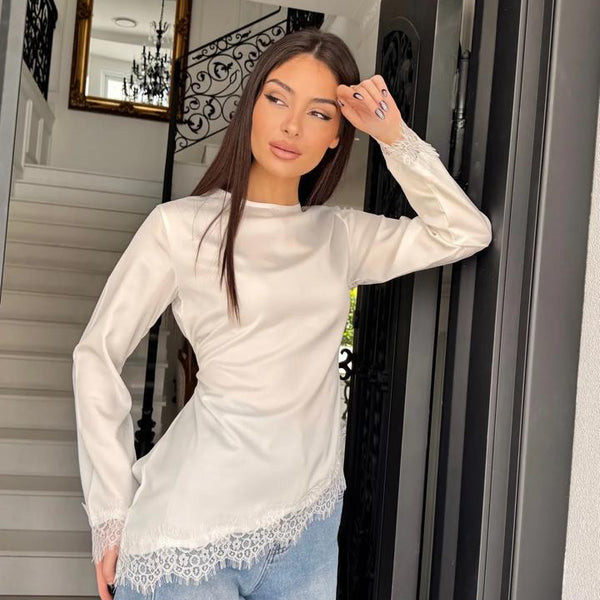 Satin Lace Hem Top